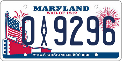 MD license plate 0AX9296
