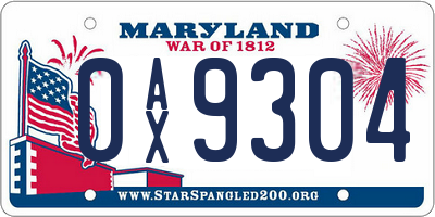 MD license plate 0AX9304