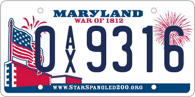 MD license plate 0AX9316