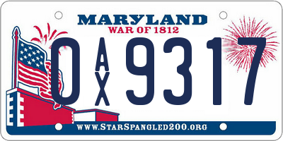 MD license plate 0AX9317