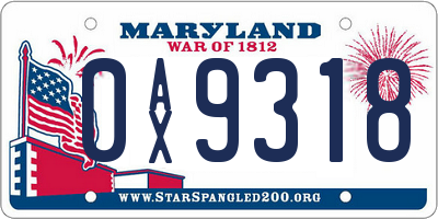 MD license plate 0AX9318