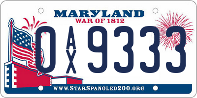 MD license plate 0AX9333