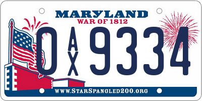 MD license plate 0AX9334