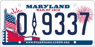 MD license plate 0AX9337