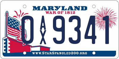 MD license plate 0AX9341