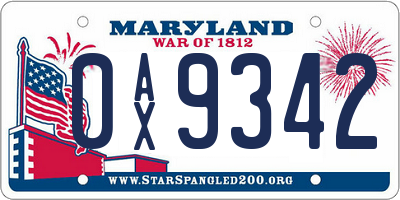 MD license plate 0AX9342