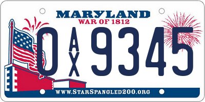 MD license plate 0AX9345
