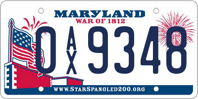 MD license plate 0AX9348
