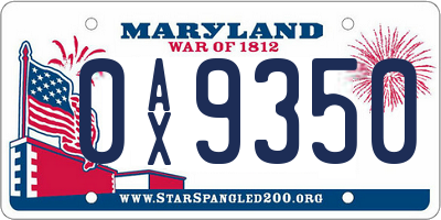 MD license plate 0AX9350