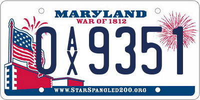 MD license plate 0AX9351