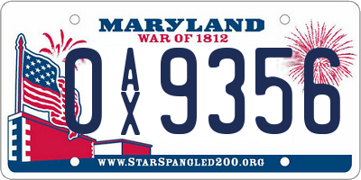 MD license plate 0AX9356