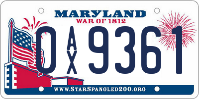 MD license plate 0AX9361