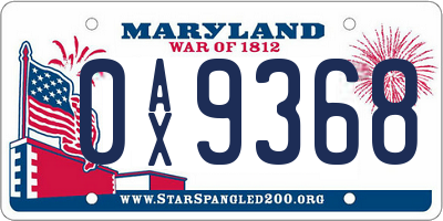 MD license plate 0AX9368