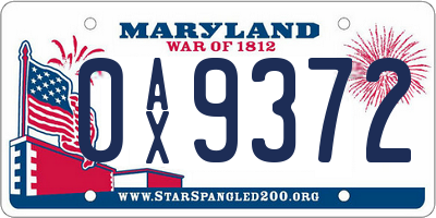 MD license plate 0AX9372