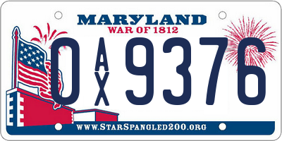 MD license plate 0AX9376