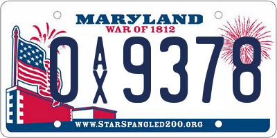 MD license plate 0AX9378