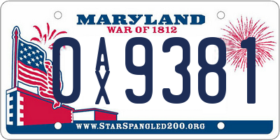 MD license plate 0AX9381