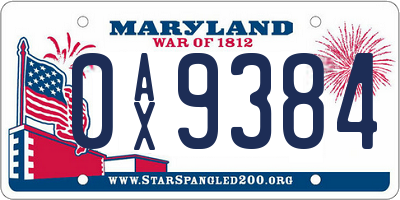 MD license plate 0AX9384