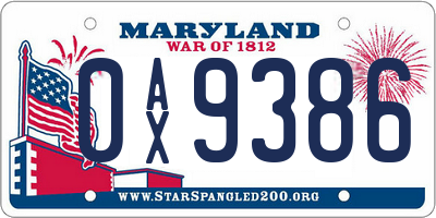 MD license plate 0AX9386