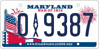 MD license plate 0AX9387
