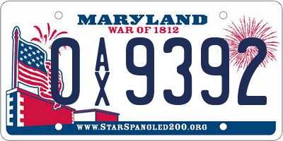 MD license plate 0AX9392