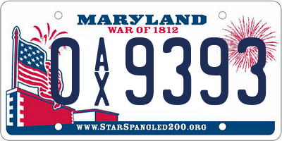 MD license plate 0AX9393