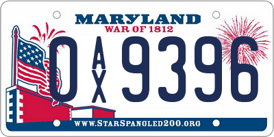 MD license plate 0AX9396