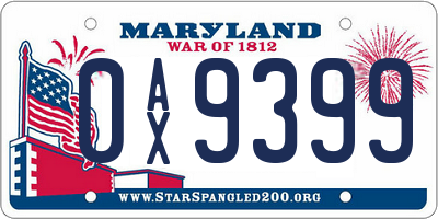 MD license plate 0AX9399