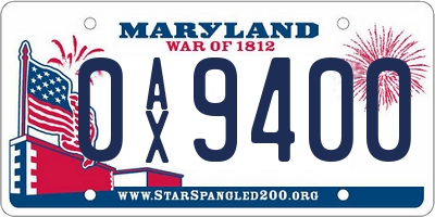 MD license plate 0AX9400