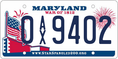 MD license plate 0AX9402