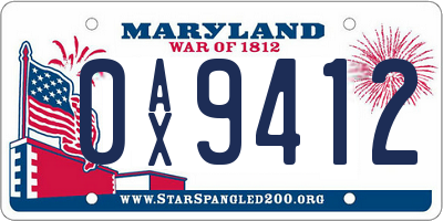 MD license plate 0AX9412