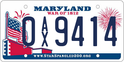 MD license plate 0AX9414