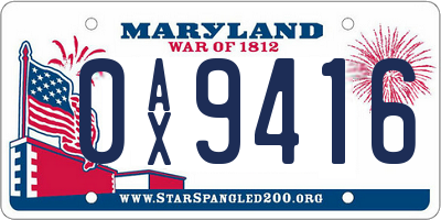 MD license plate 0AX9416