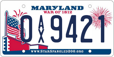 MD license plate 0AX9421