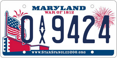 MD license plate 0AX9424