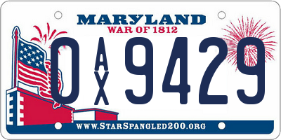 MD license plate 0AX9429