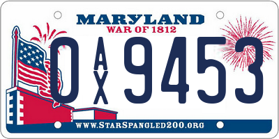MD license plate 0AX9453