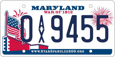 MD license plate 0AX9455