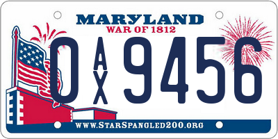 MD license plate 0AX9456