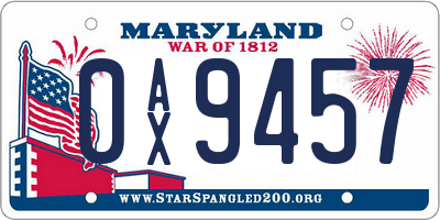 MD license plate 0AX9457