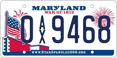 MD license plate 0AX9468