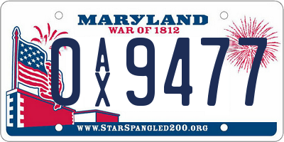 MD license plate 0AX9477