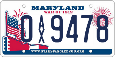 MD license plate 0AX9478