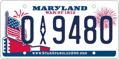 MD license plate 0AX9480