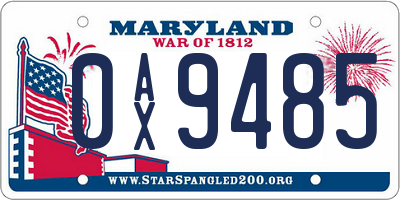 MD license plate 0AX9485