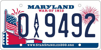 MD license plate 0AX9492