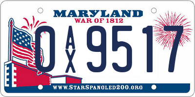 MD license plate 0AX9517