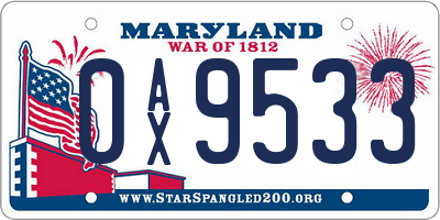 MD license plate 0AX9533