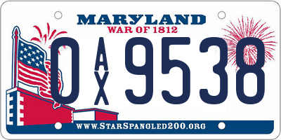 MD license plate 0AX9538