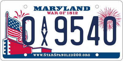 MD license plate 0AX9540